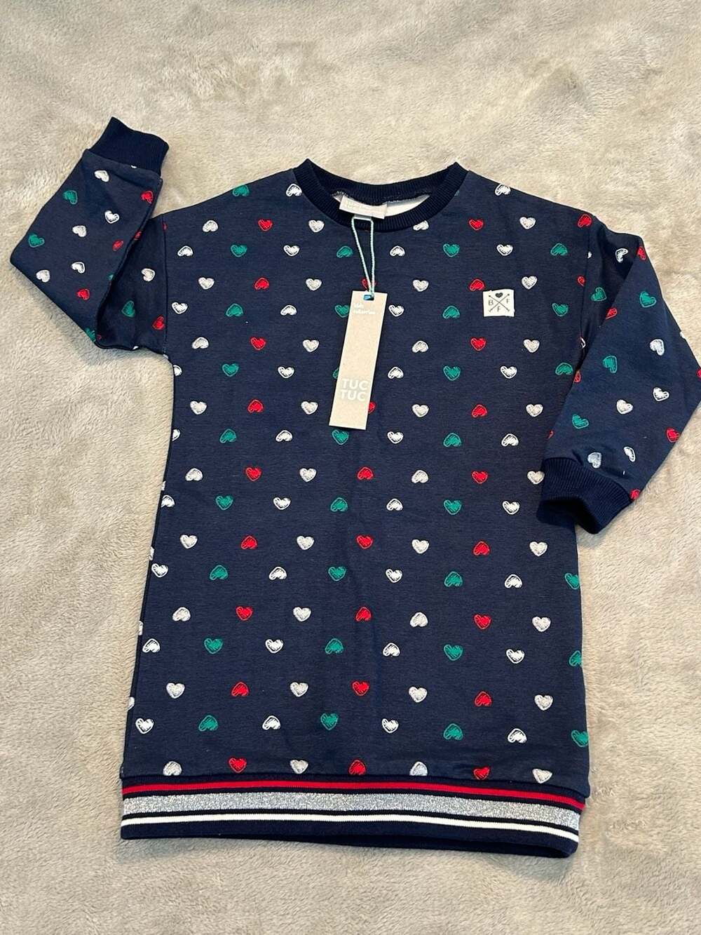 Tuc Tuc Kids Girls Sweatshirt Size 4Y 104 Navy Heart Print NWT Spain
